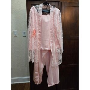 Women's Pink Lace Kimono Jacket Pants Set Mother of the Bride Formal